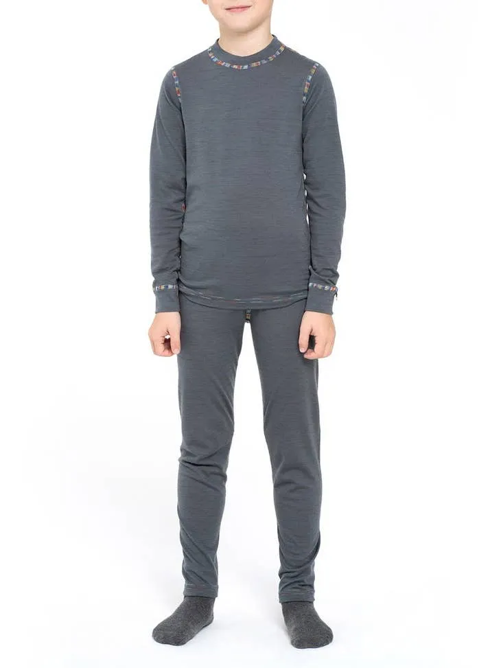 Kids Long Sleeve Merino Base Layer Set: Perfect Grey