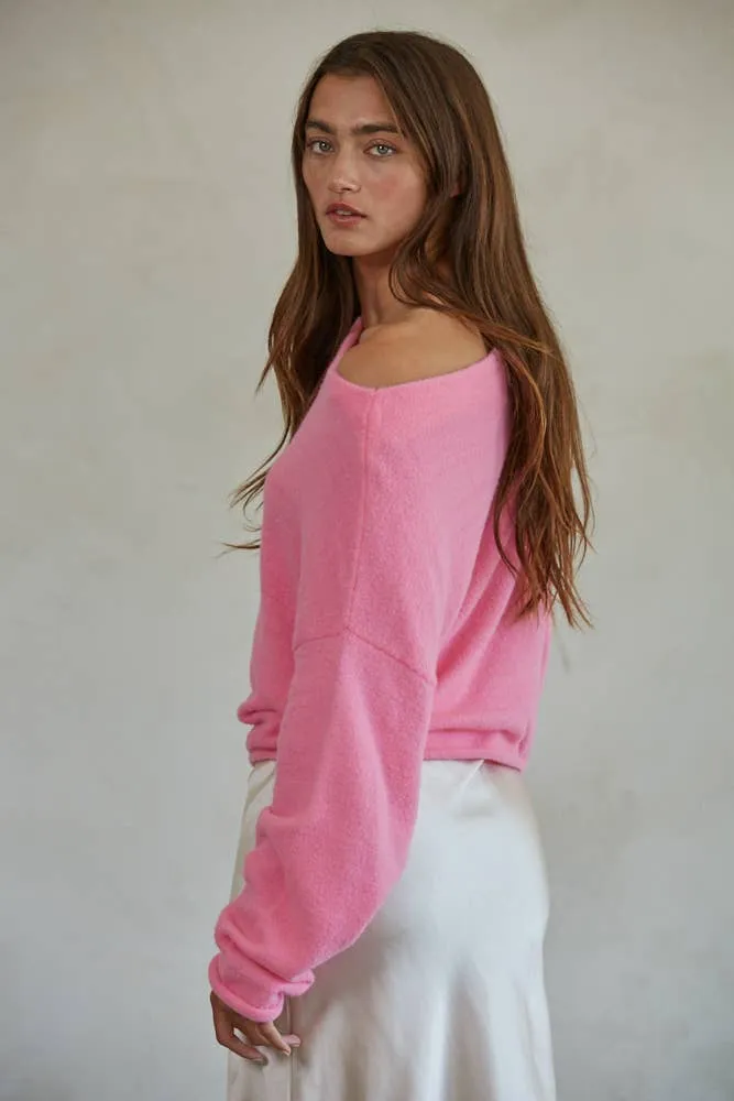 Knit Sweater Boat Neck Long Sleeve Pullover Top