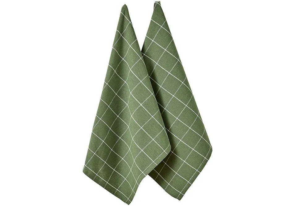 Ladelle Eco Check Green 2pk Kitchen Tea Towel