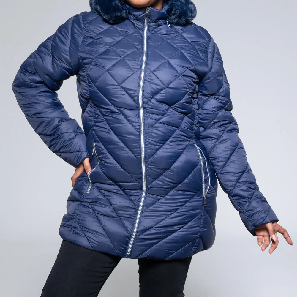 Ladies Dark Blue Puffer Jacket