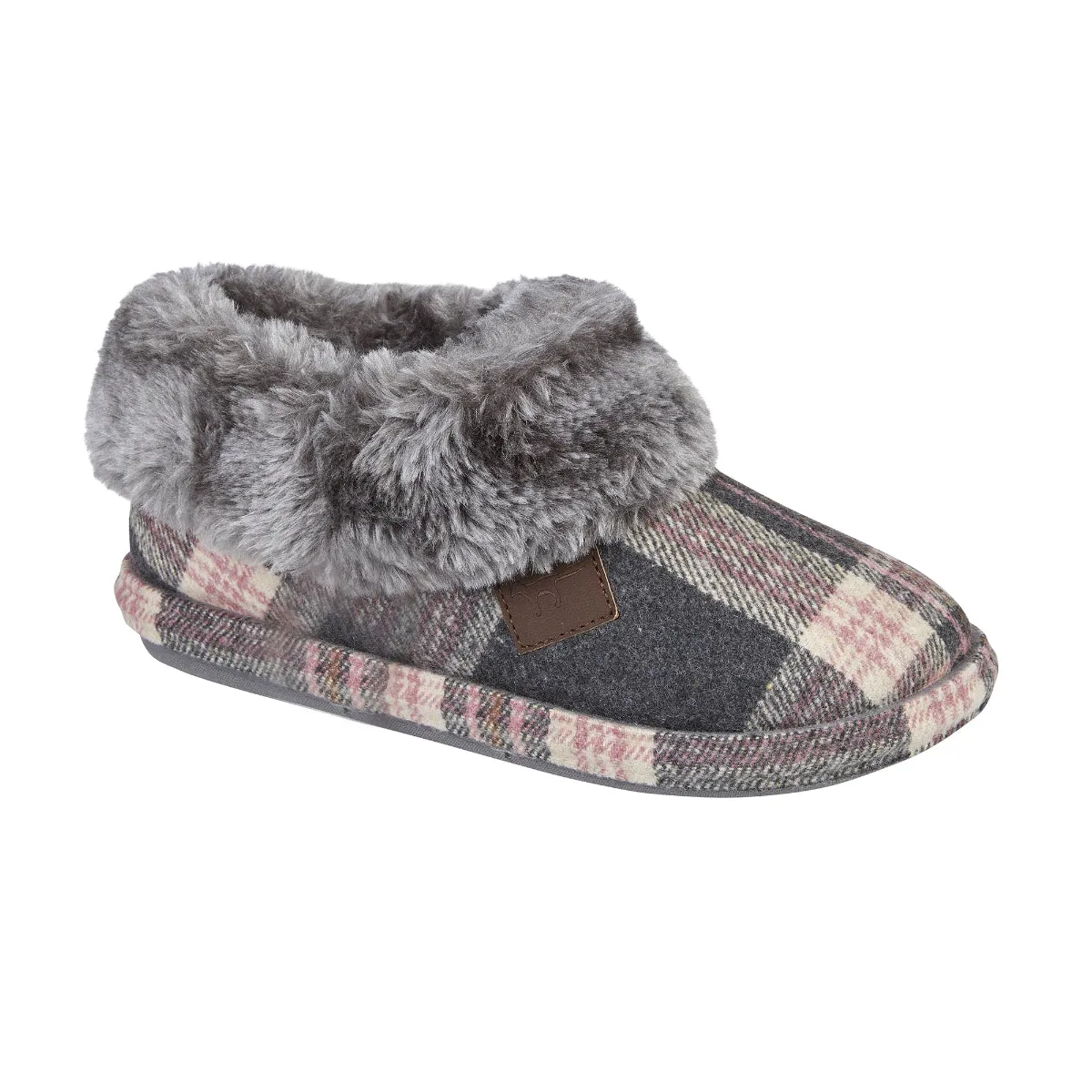 Ladies Tartan Slipper Boots Dark Grey