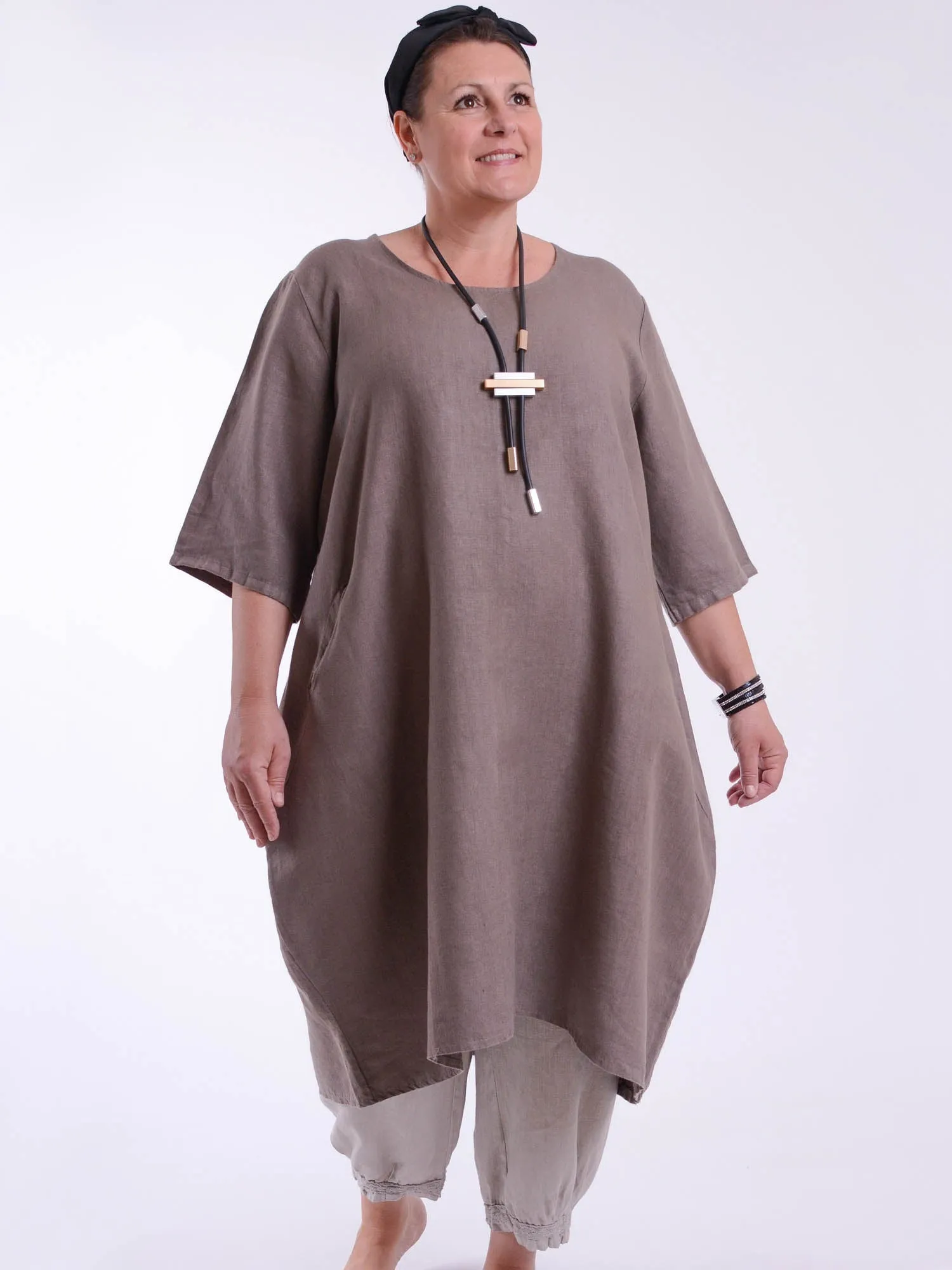 Lagenlook Basic Casual Tunic Dress - 9469 Linen