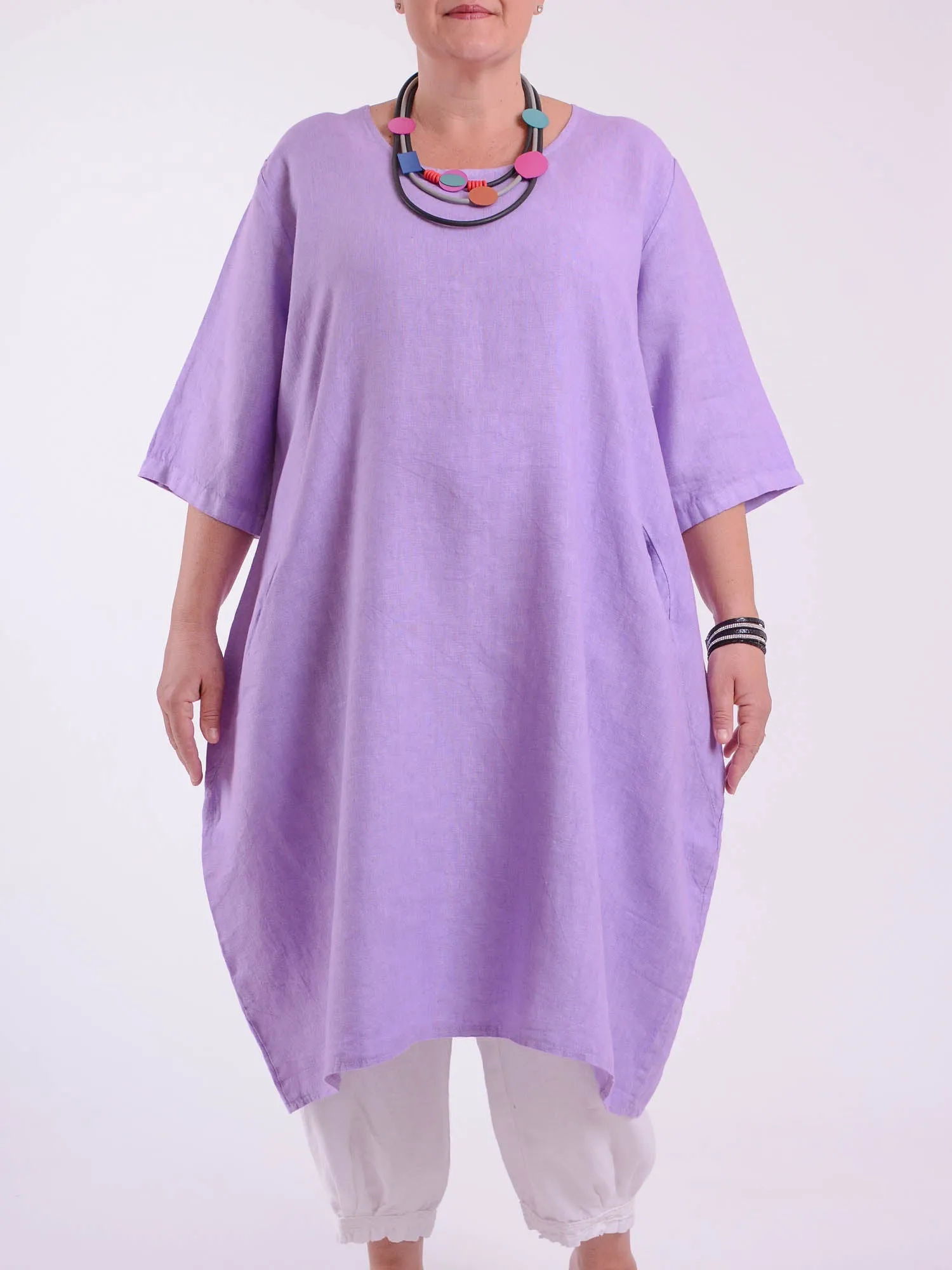 Lagenlook Basic Casual Tunic Dress - 9469 Linen