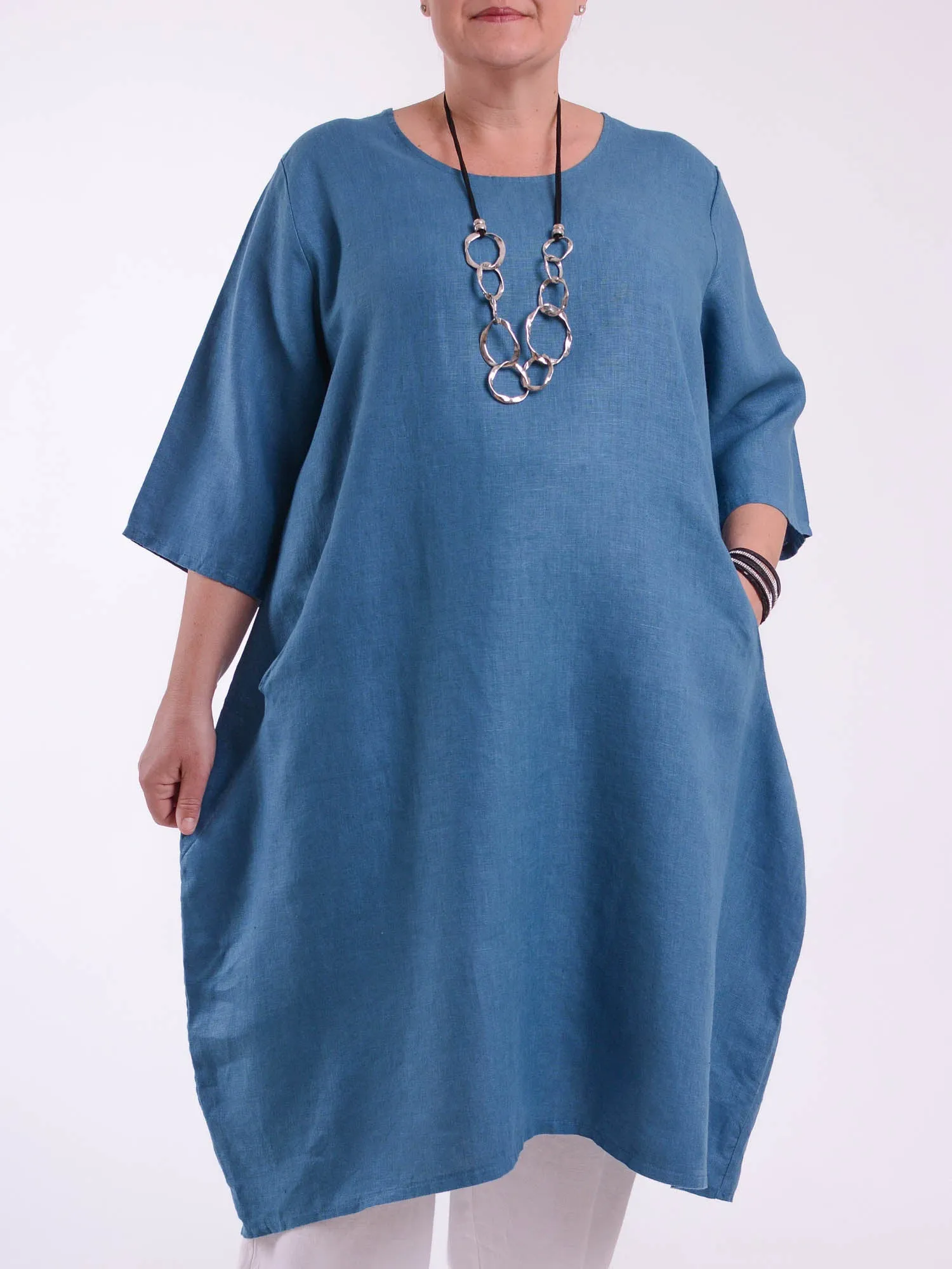 Lagenlook Basic Casual Tunic Dress - 9469 Linen