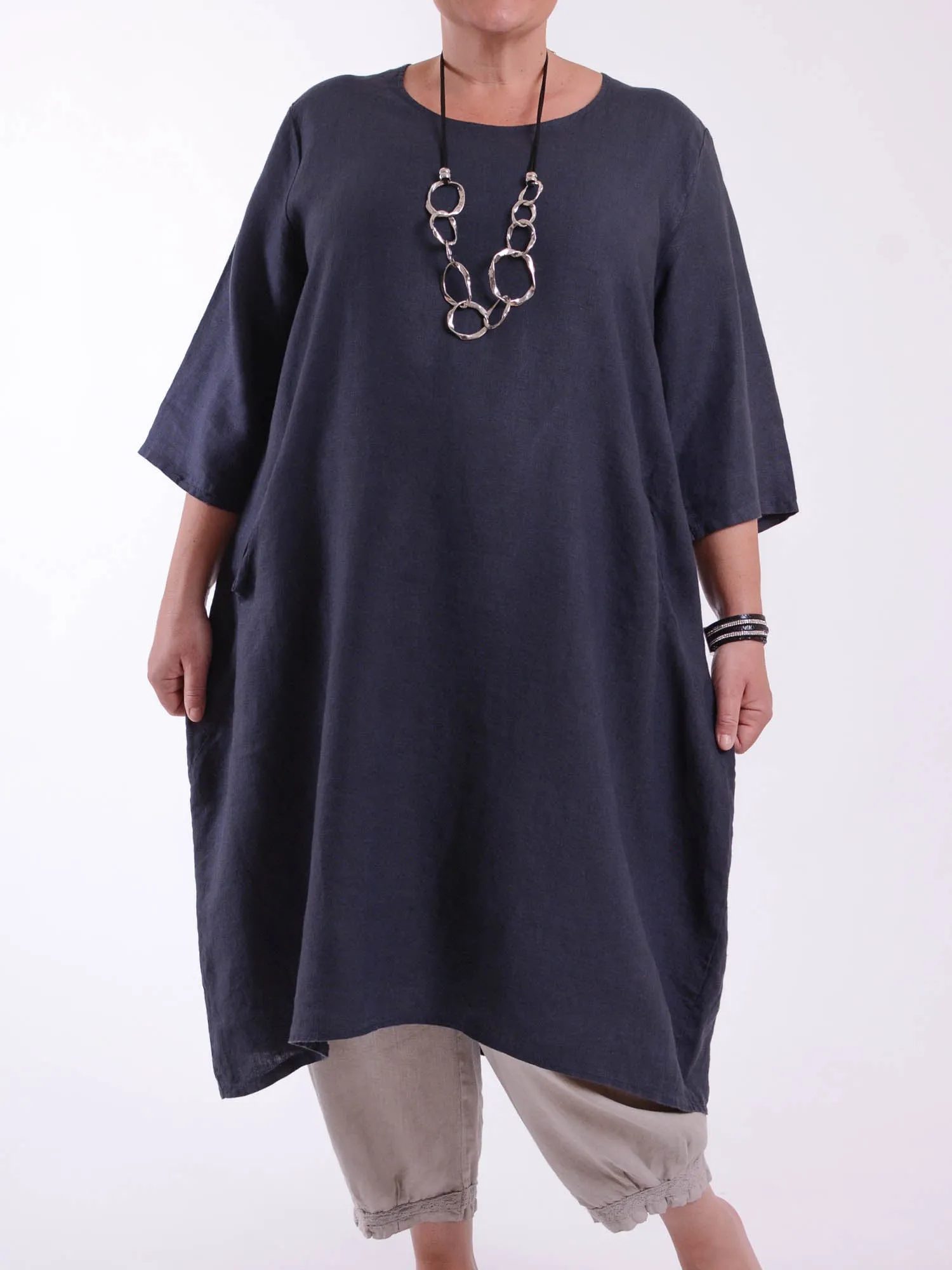 Lagenlook Basic Casual Tunic Dress - 9469 Linen