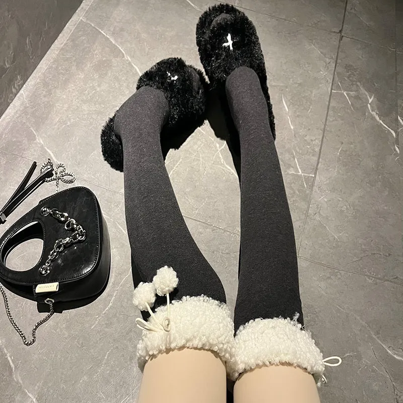 Lamb's Wool Black Knee-high Socks