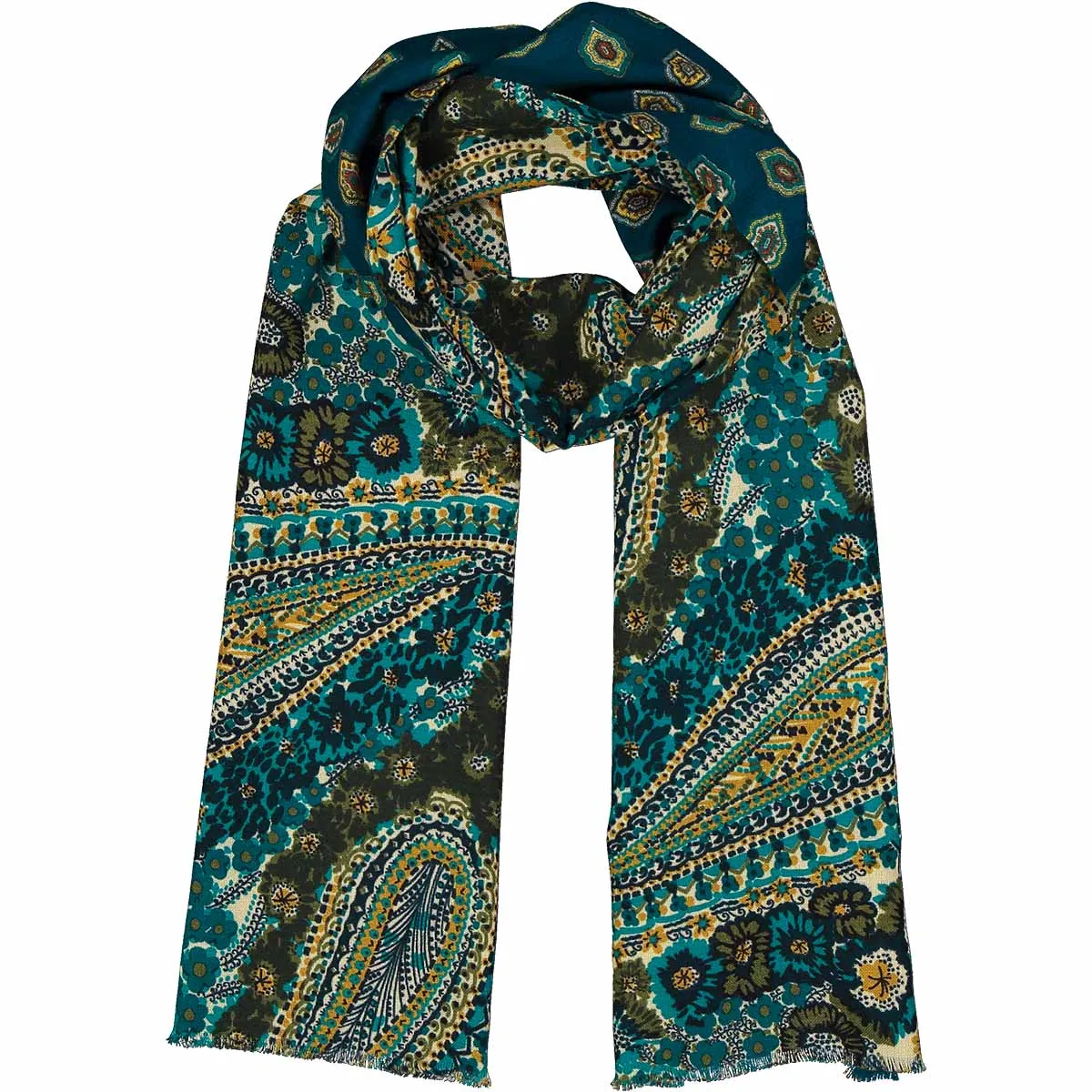 LAVANDA - light blue and brown diamond and macro paisley double face hand made scarf