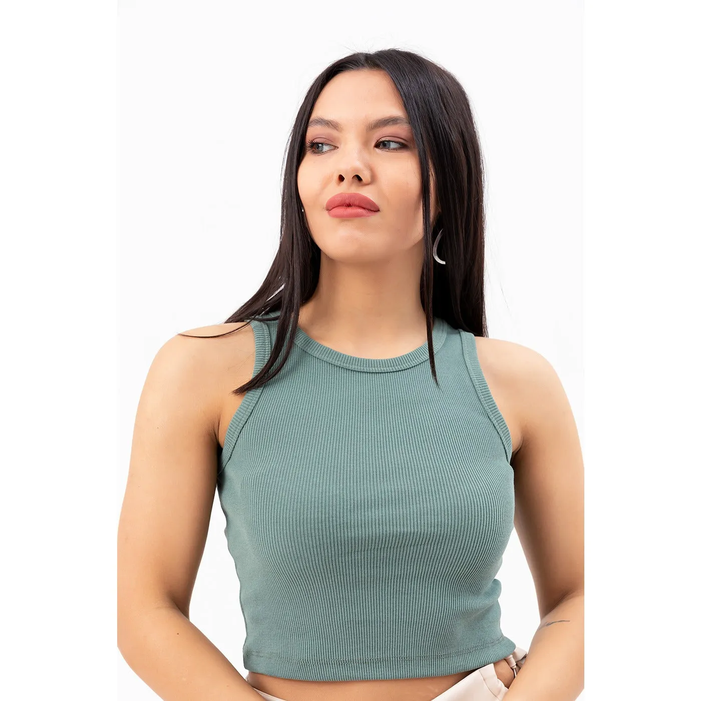 Light Green Corded Crop Singlet