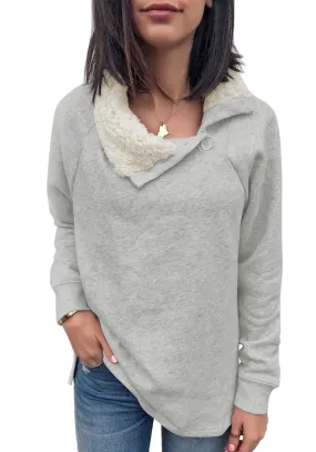 Light Grey Split Cowl Collar Long Sleeves Pullover Top