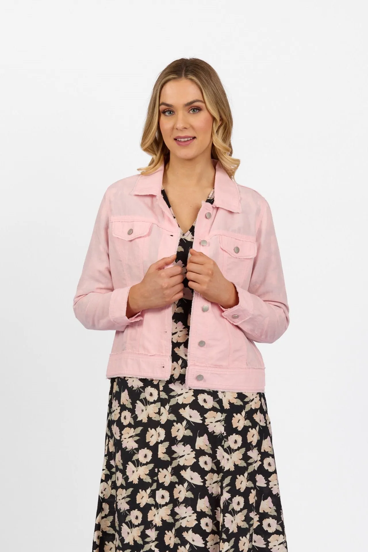 Linen Jacket with Frayed Seams - Light Pink