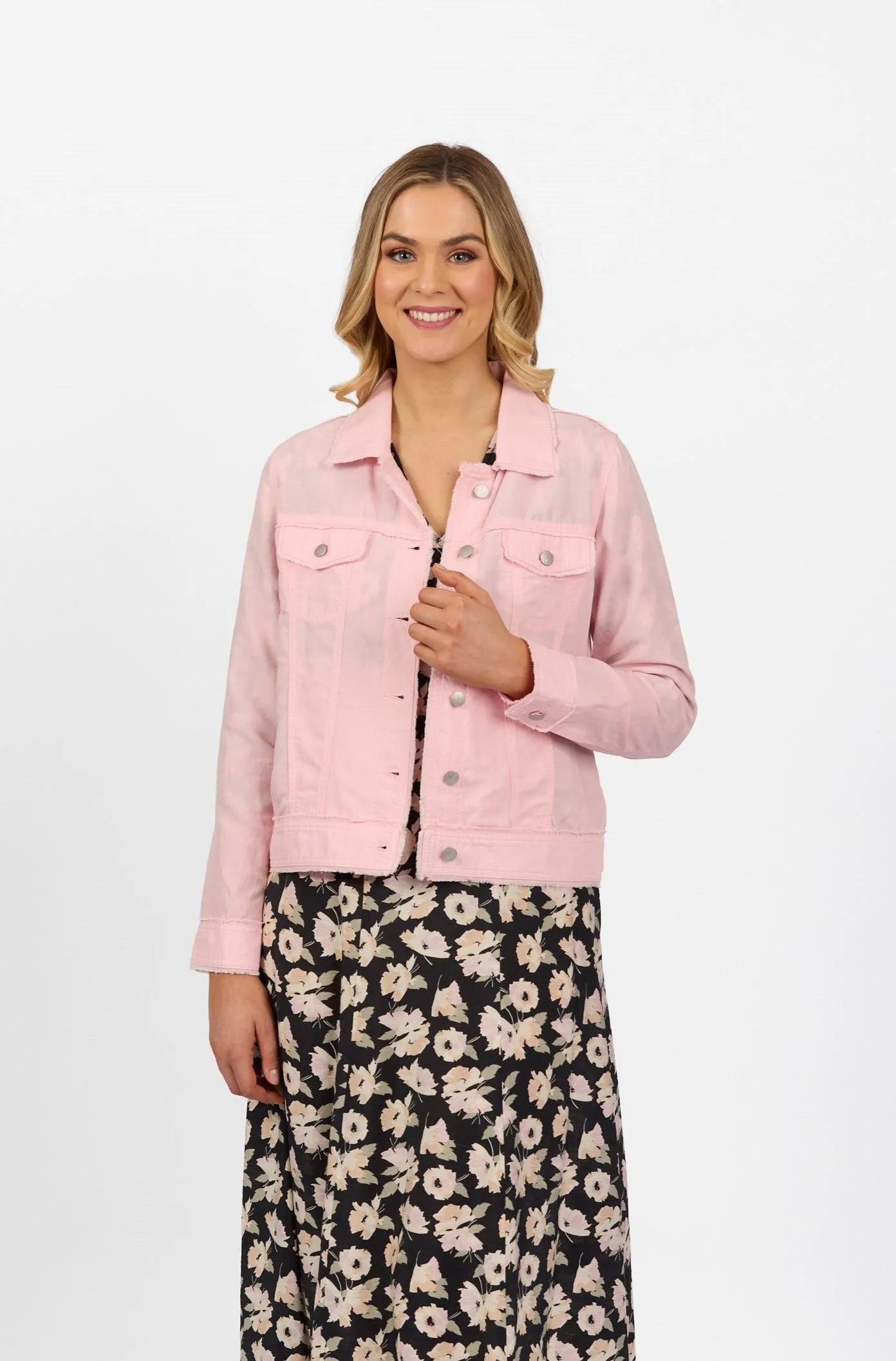 Linen Jacket with Frayed Seams - Light Pink