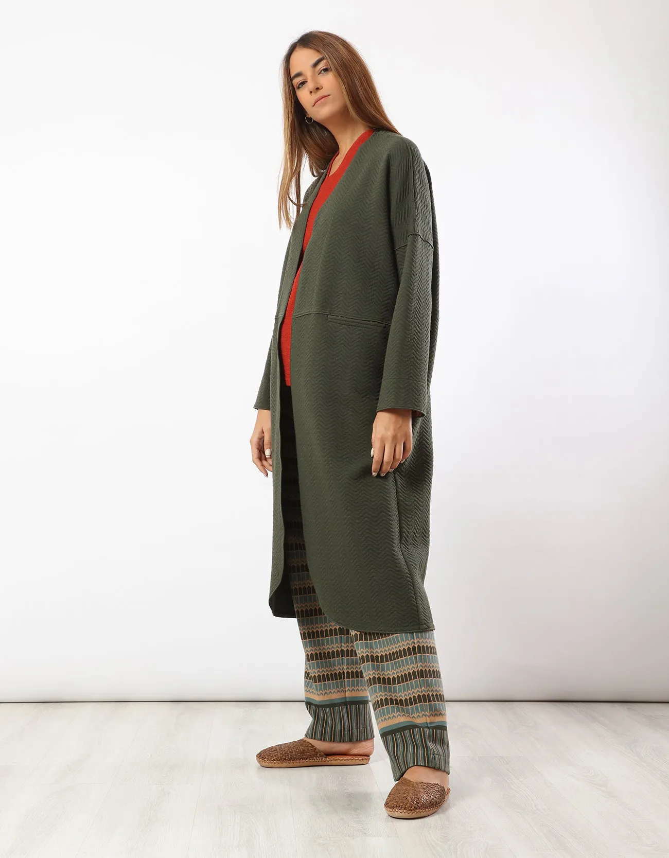 Long patterned quilted coat