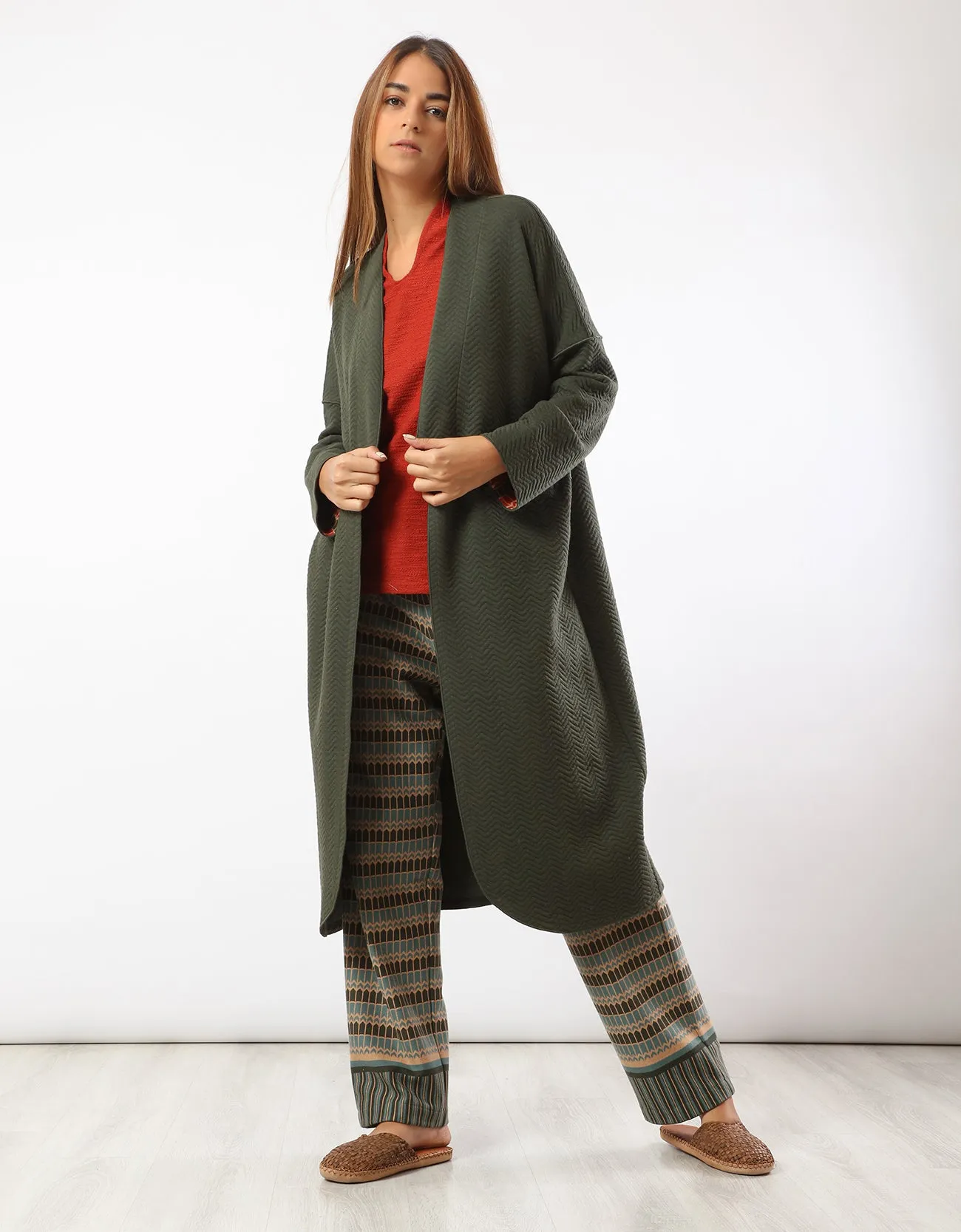 Long patterned quilted coat