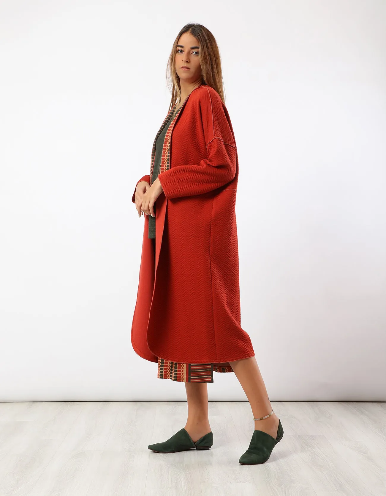 Long patterned quilted coat