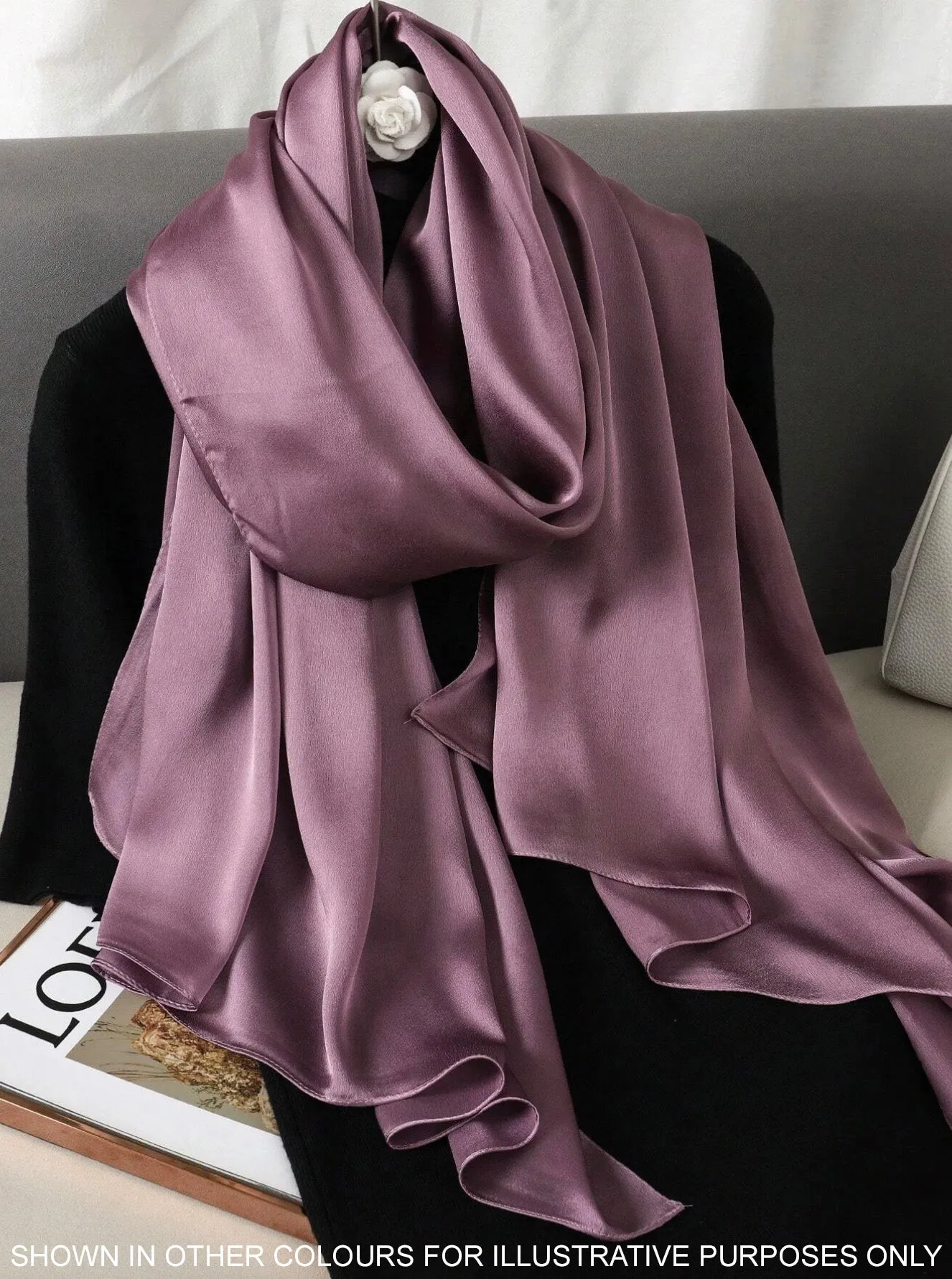 LONG PLAIN BLACK SATIN SCARF SHAWL WRAP