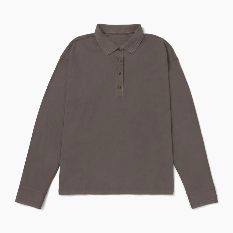 Long Sleeve Relaxed Polo (Bitter Brown)