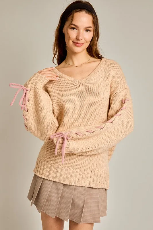 Loved by You Stitching Bow Sweater