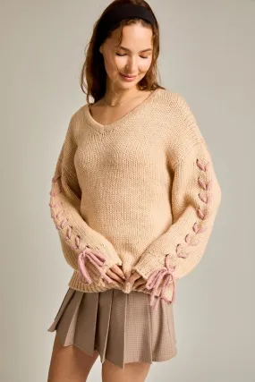 Loved by You Stitching Bow Sweater