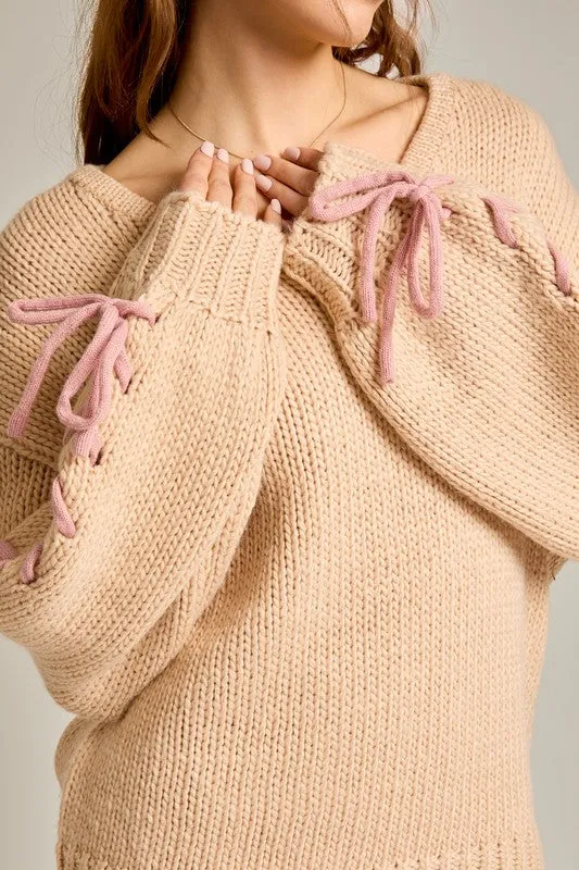 Loved by You Stitching Bow Sweater