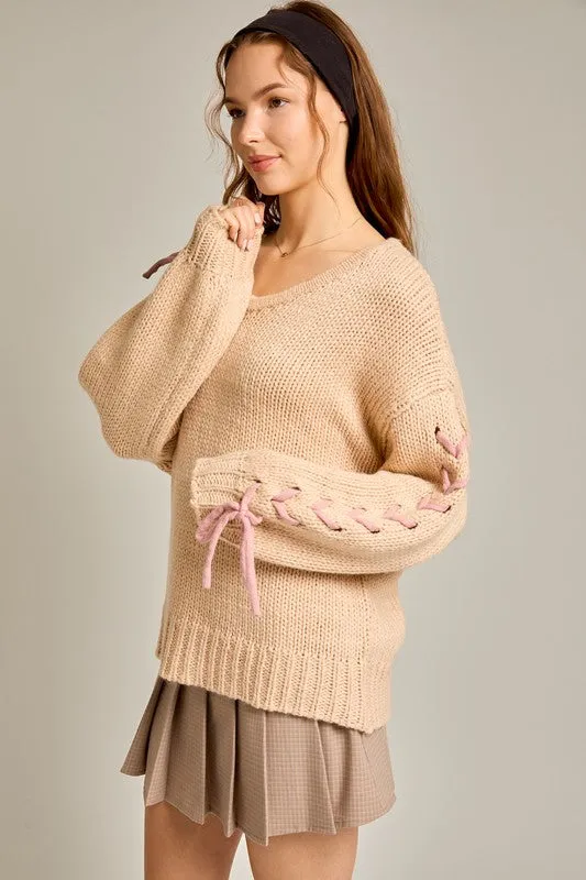 Loved by You Stitching Bow Sweater