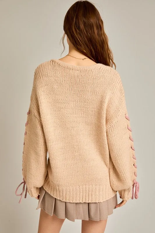 Loved by You Stitching Bow Sweater