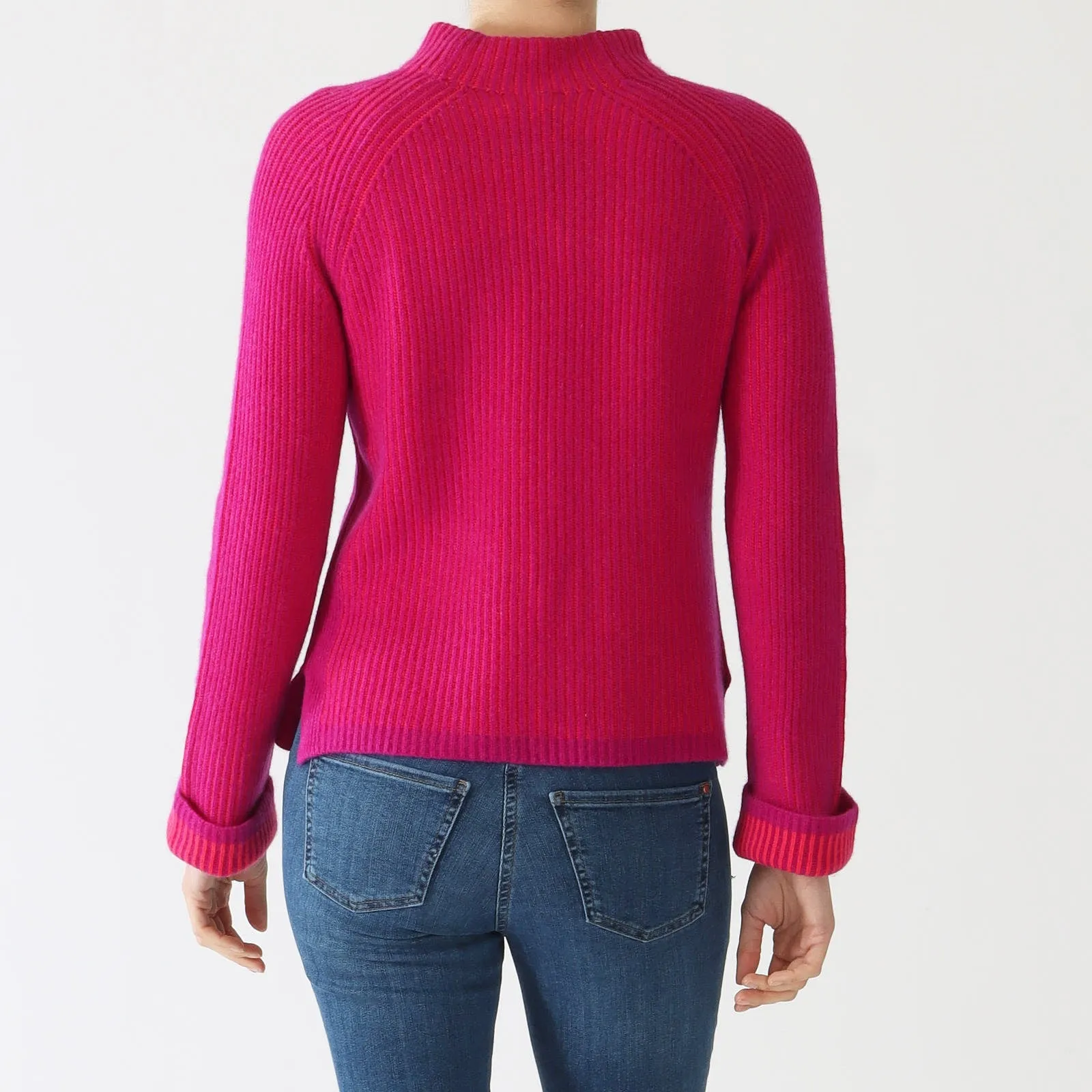 Magenta Poppy Plaited Rib Funnel Cashmere Sweater