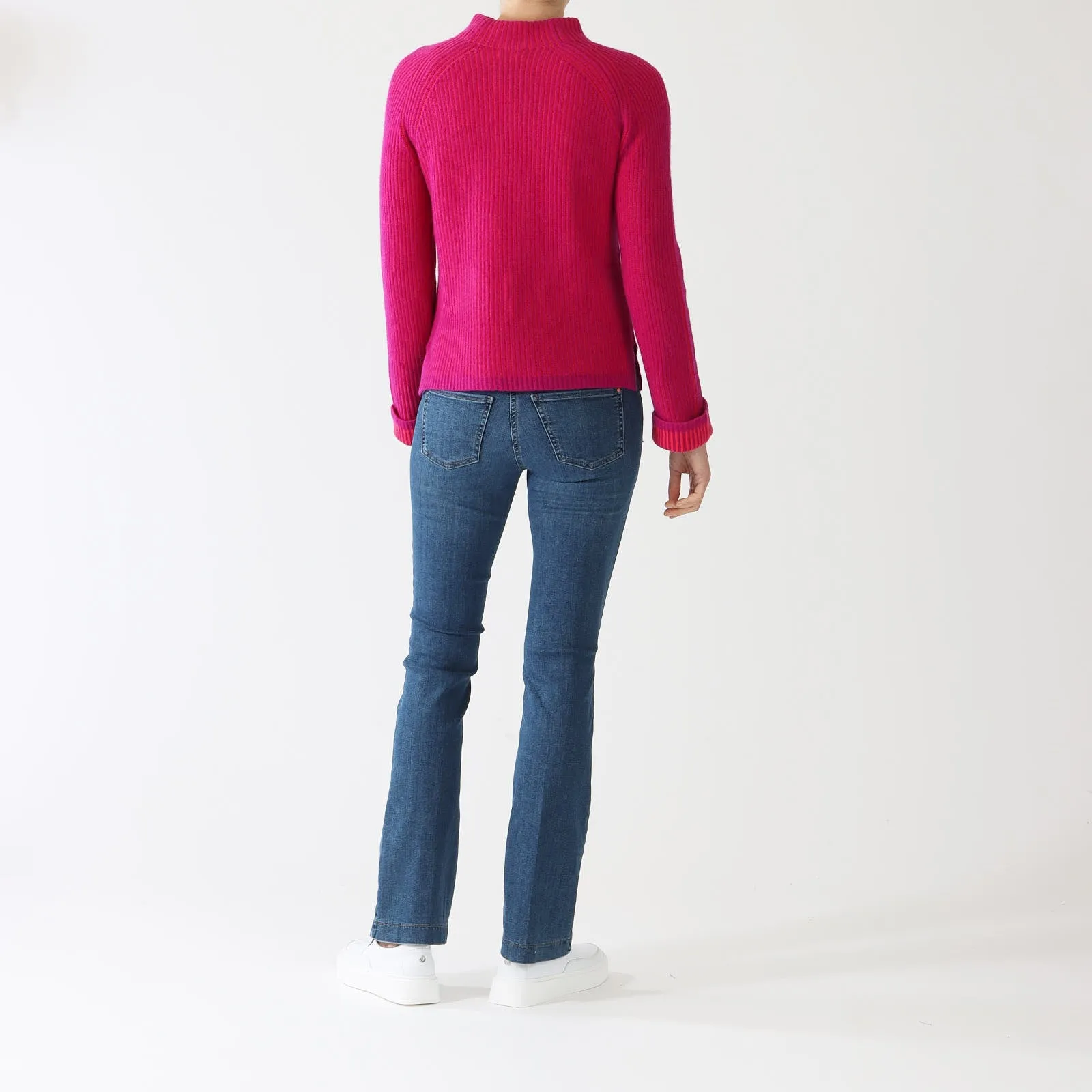 Magenta Poppy Plaited Rib Funnel Cashmere Sweater