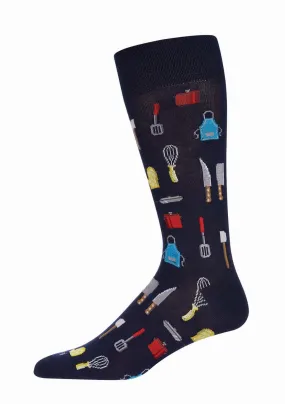 Master Chef, Kitchen Gear (Navy Blue) Men's Bamboo Crew Socks