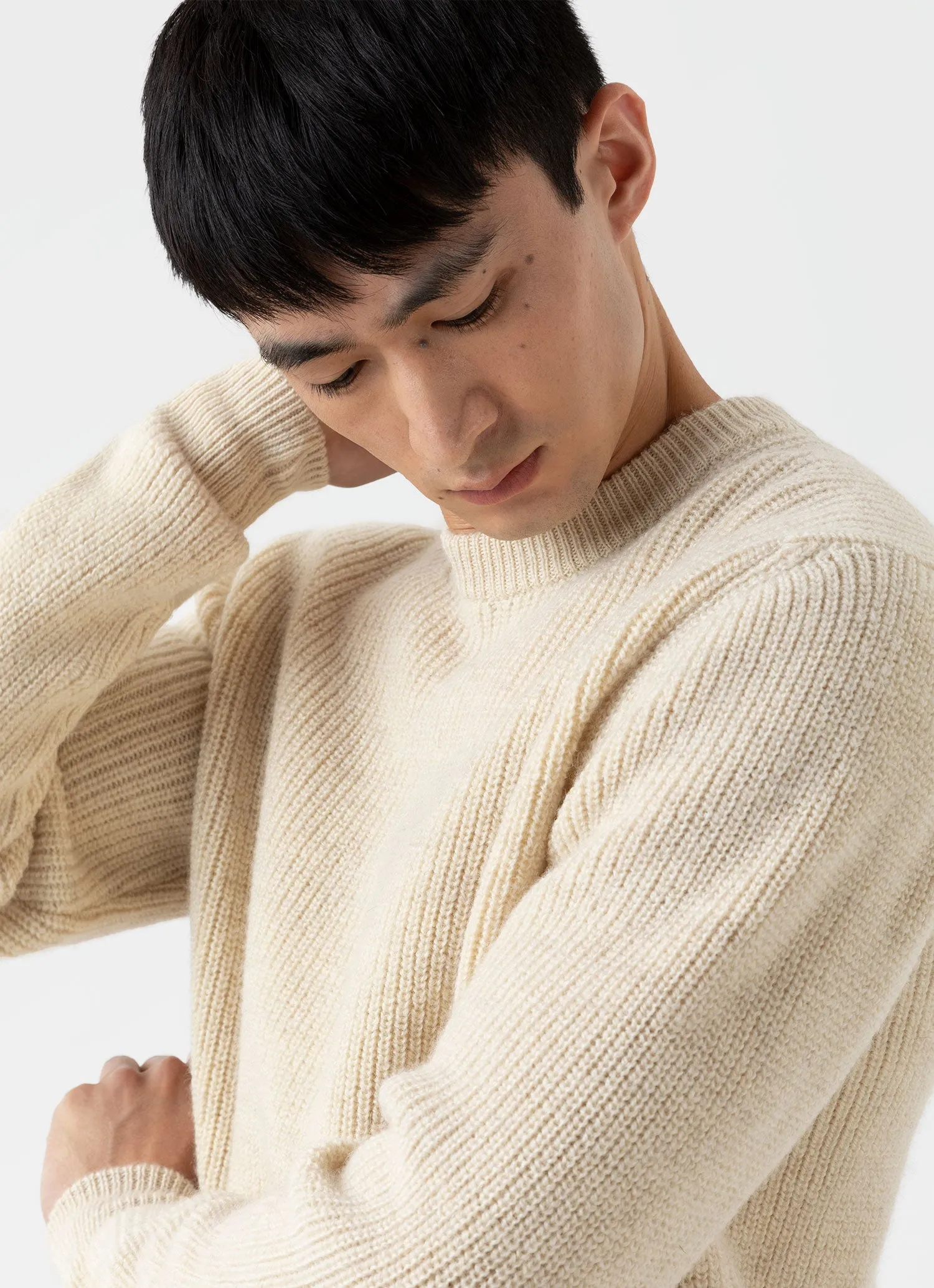 Men's Luxury British Wool Jumper in Natural Ecru