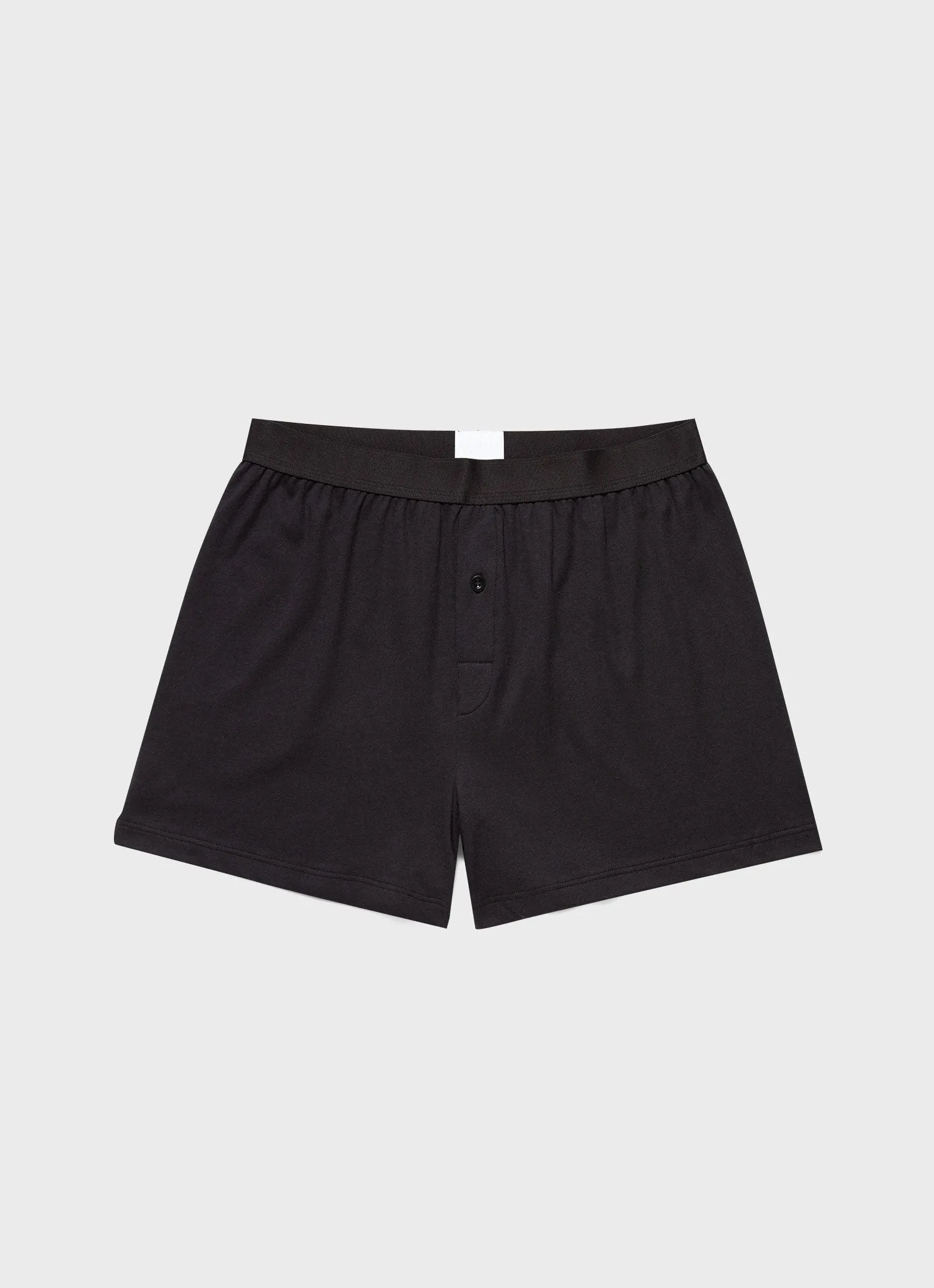 Men's Sea Island Cotton One-Button Boxer Shorts in Black