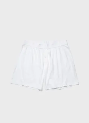 Men's Sea Island Cotton One-Button Boxer Shorts in White