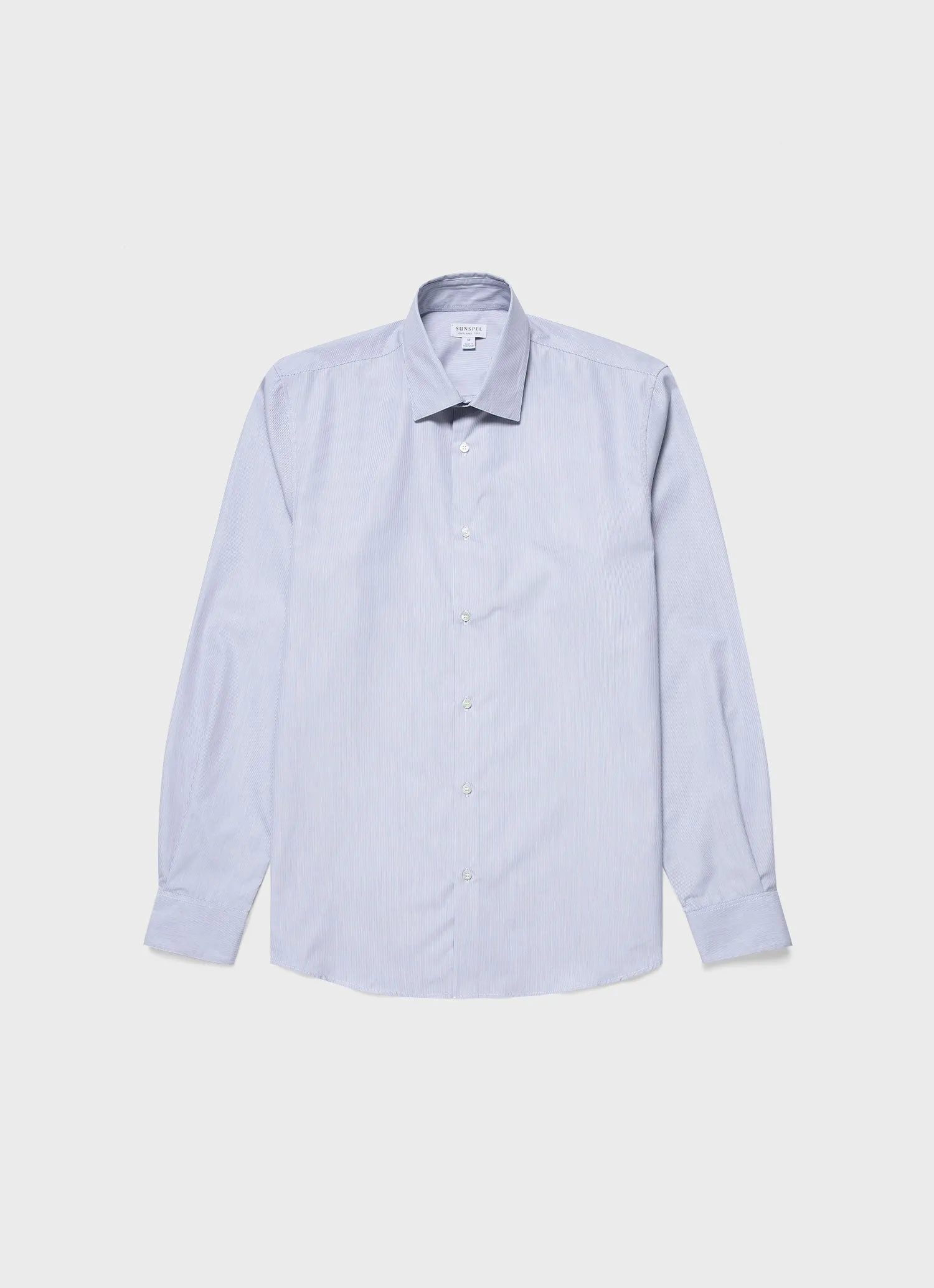 Men's Sea Island Cotton Shirt in Navy/White Fine Stripe