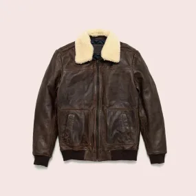 Men's Vintage Brown A2 Lambskin Shearling Bomber Jacket