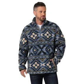 Men's Wrangler Blue Aztec Print Heavyweight 1/4 Zip Sherpa Pullover