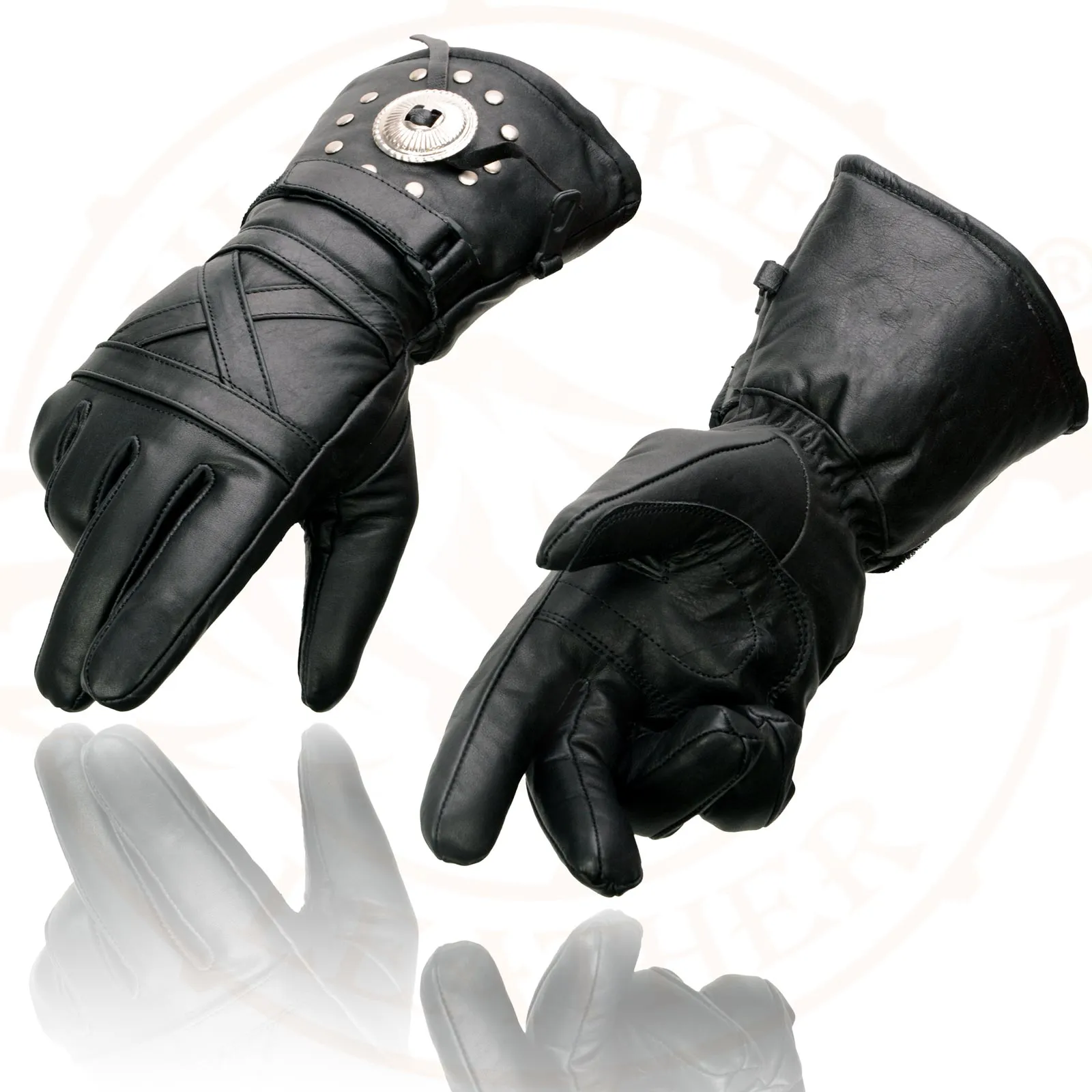 Milwaukee Leather SH231 Men's Black Leather Warm Gauntlet Motorcycle