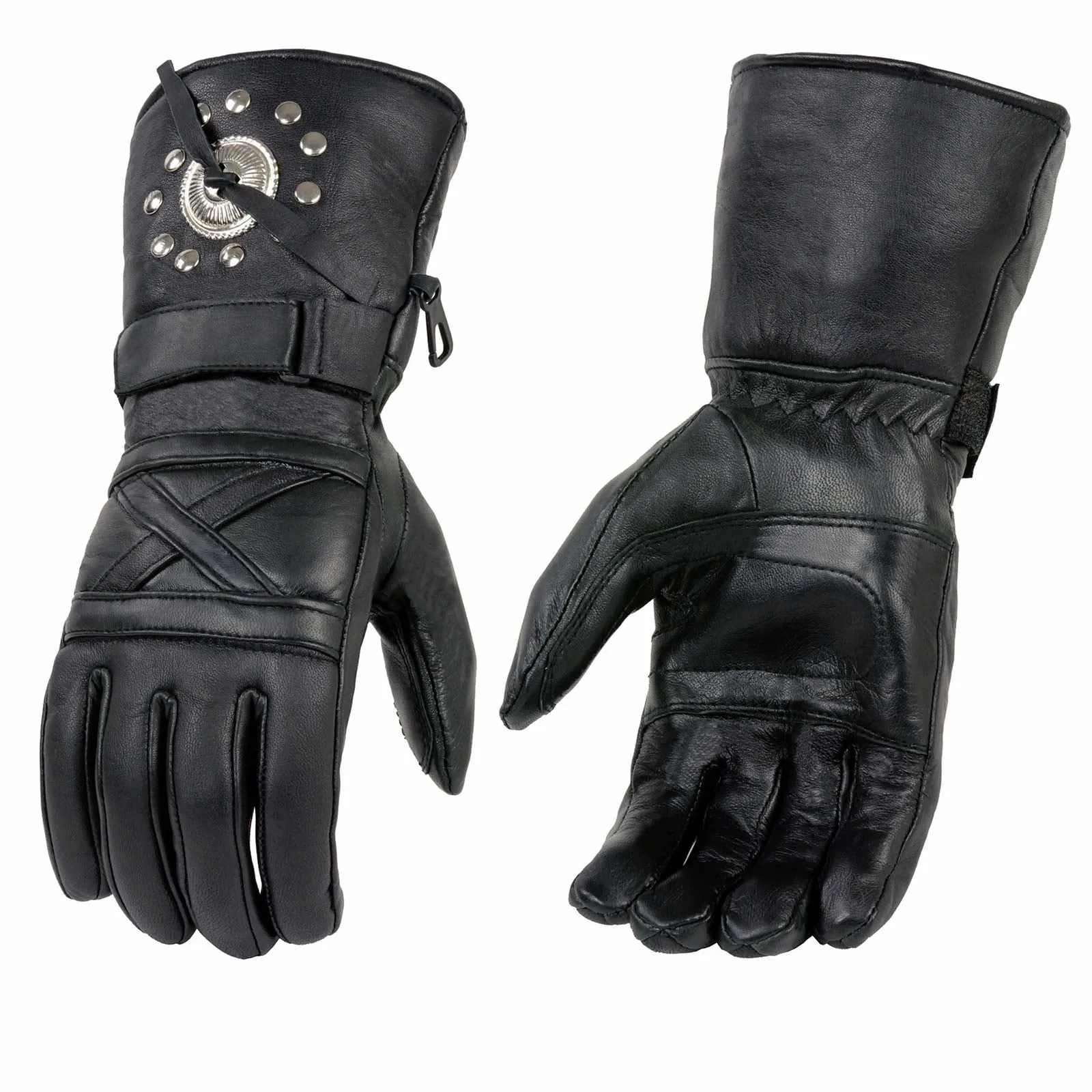 Milwaukee Leather SH231 Men's Black Leather Warm Gauntlet Motorcycle