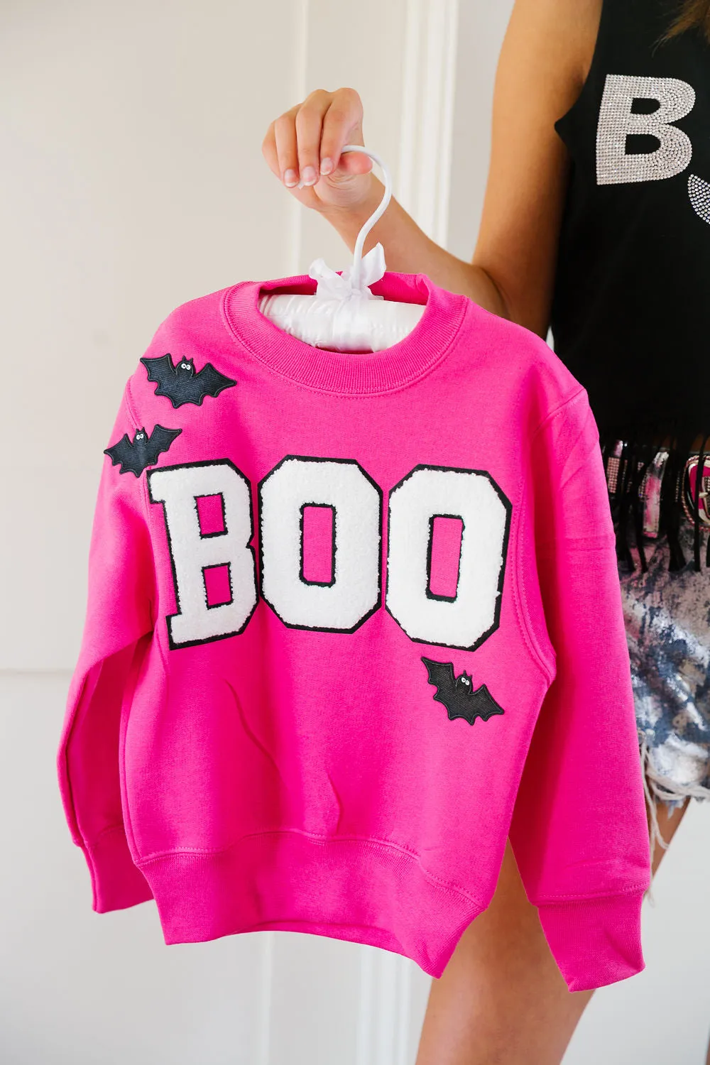 MINI KIDS BOO BATS PINK PULLOVER