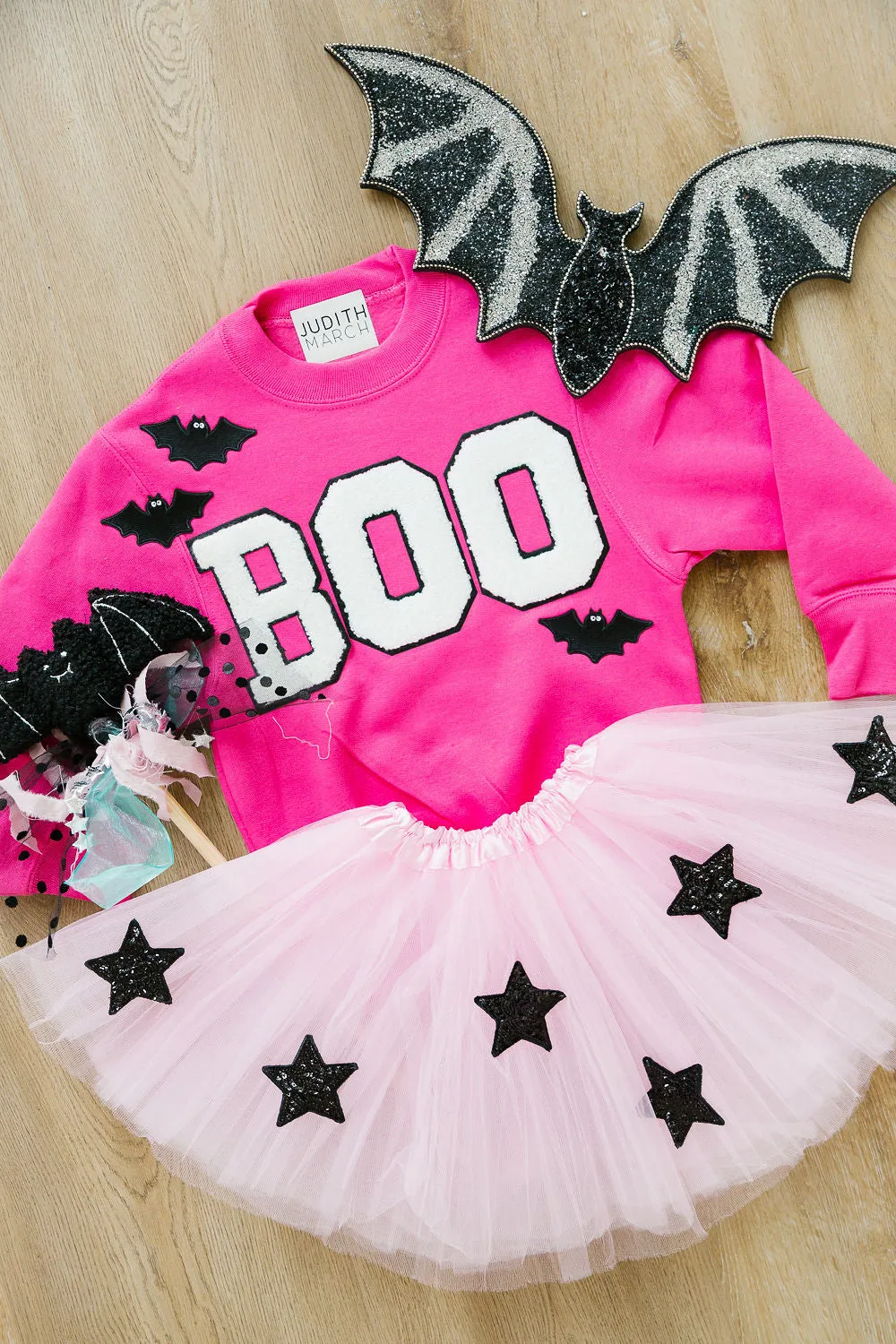 MINI KIDS BOO BATS PINK PULLOVER