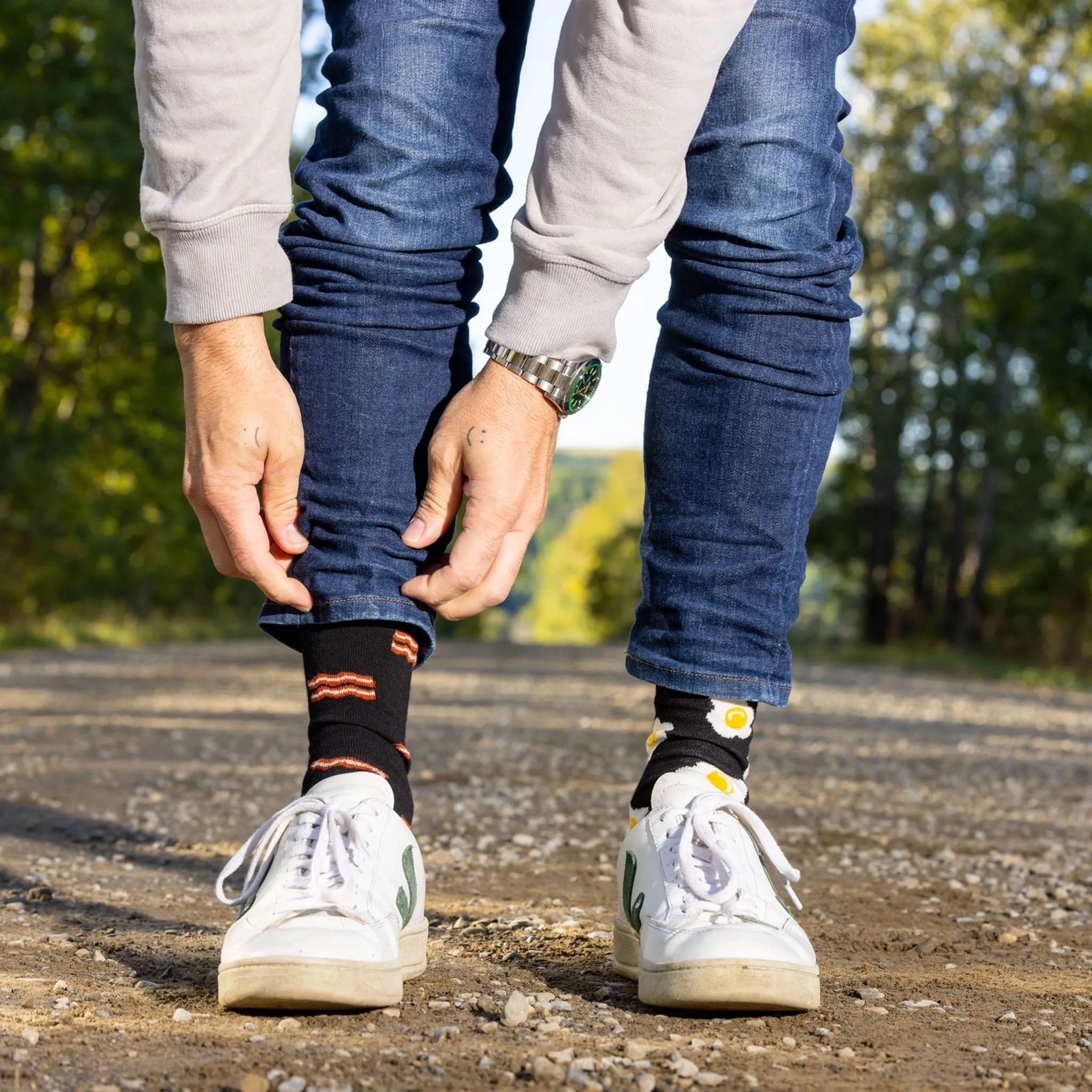 Mismatched Men's Socks with Bacon   Eggs