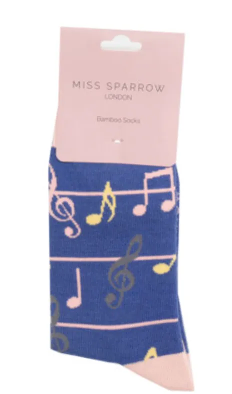 Miss Sparrow Bamboo Multicoloured Music Note Socks (2 Colours)