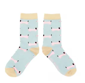 Miss Sparrow Bamboo Powder Blue Sausage Dogs Socks