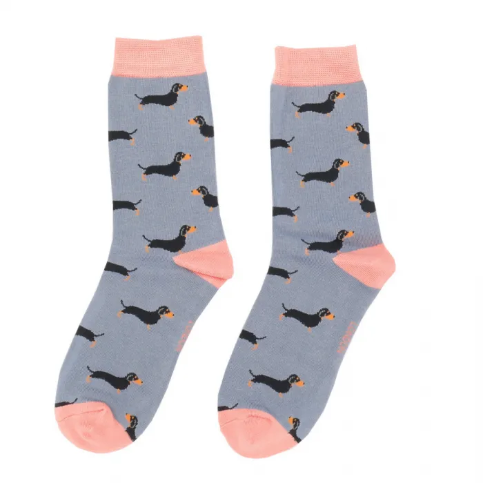 Miss Sparrow Bamboo Powder Blue Sausage Dogs Socks