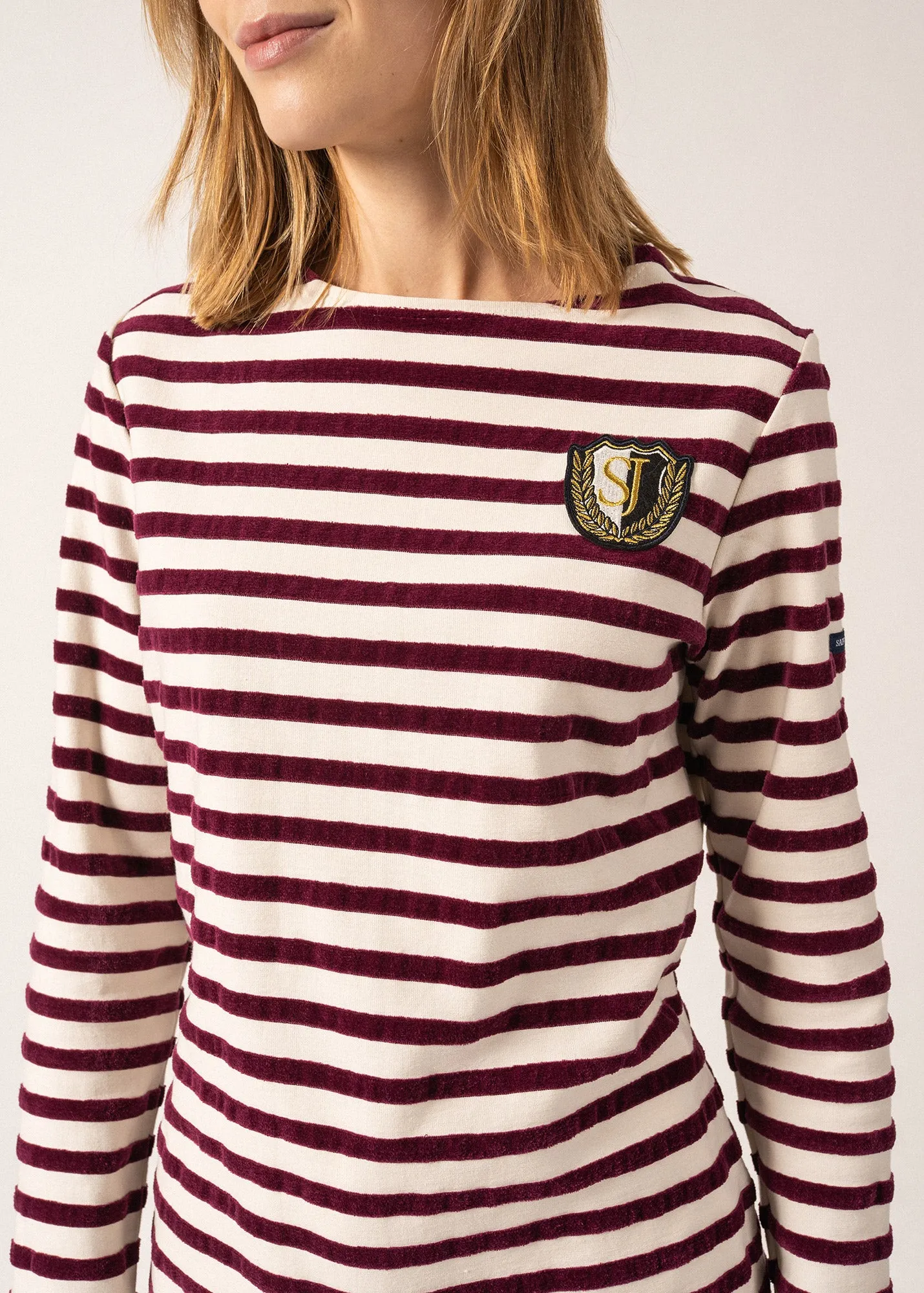 Méridame Campus Breton Shirt - with embroidered SAINT JAMES crest (ECUME/PRUNE)