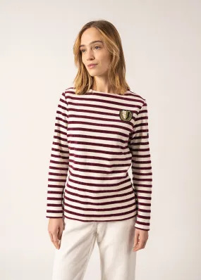 Méridame Campus Breton Shirt - with embroidered SAINT JAMES crest (ECUME/PRUNE)