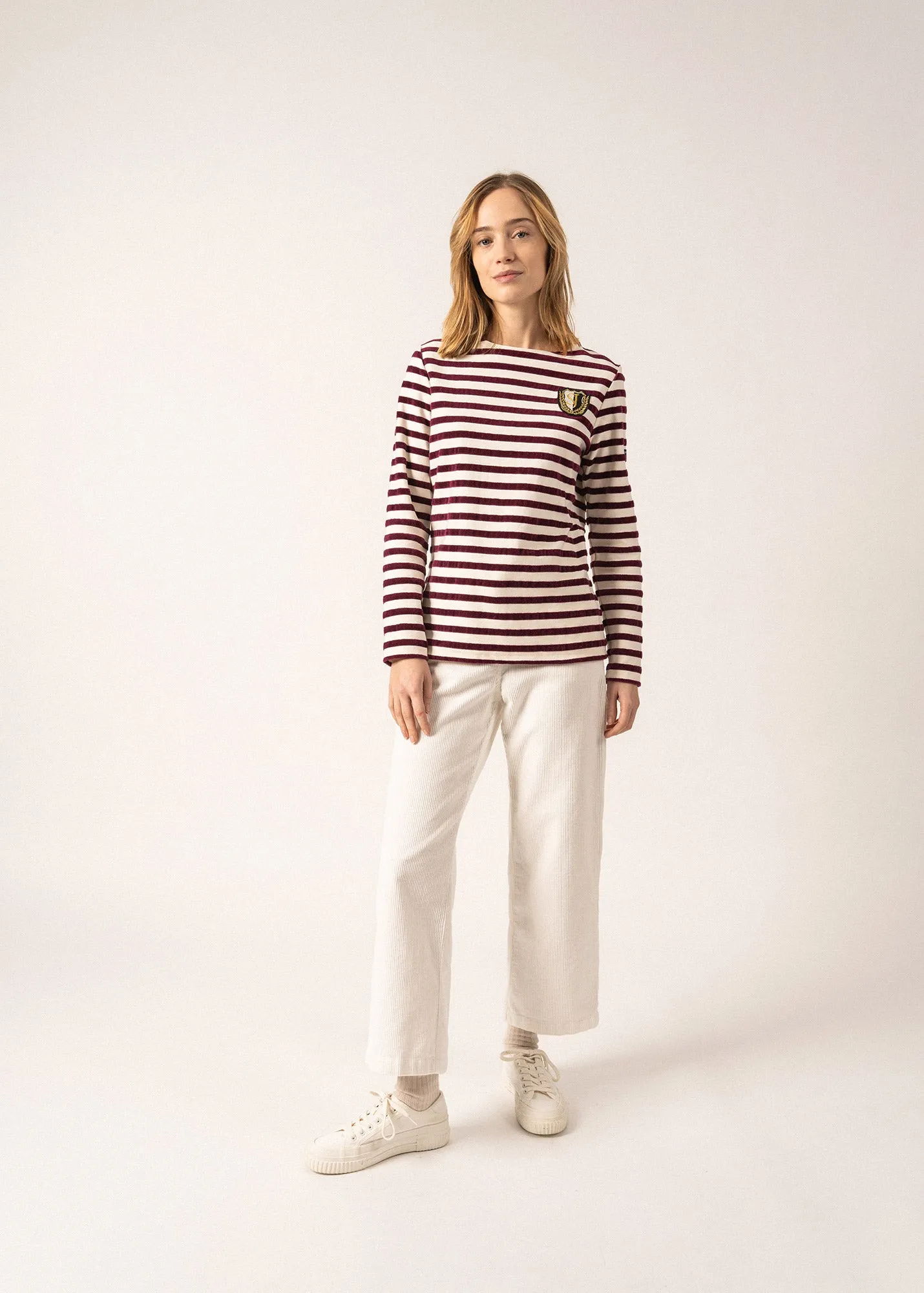 Méridame Campus Breton Shirt - with embroidered SAINT JAMES crest (ECUME/PRUNE)