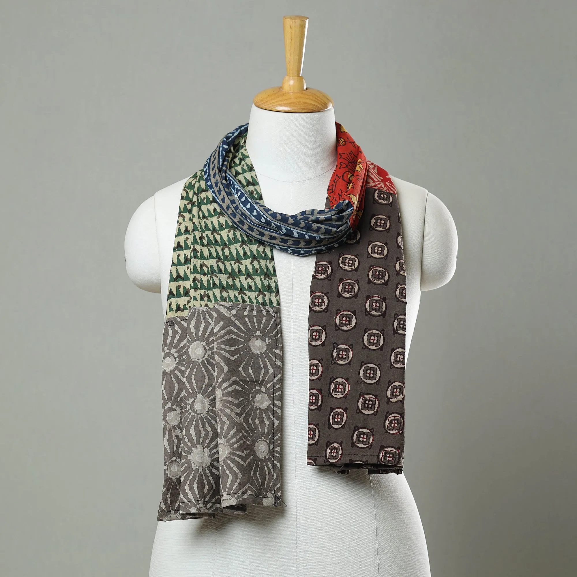 Multicolor - Patchwork Block Printed Cotton Stole 05