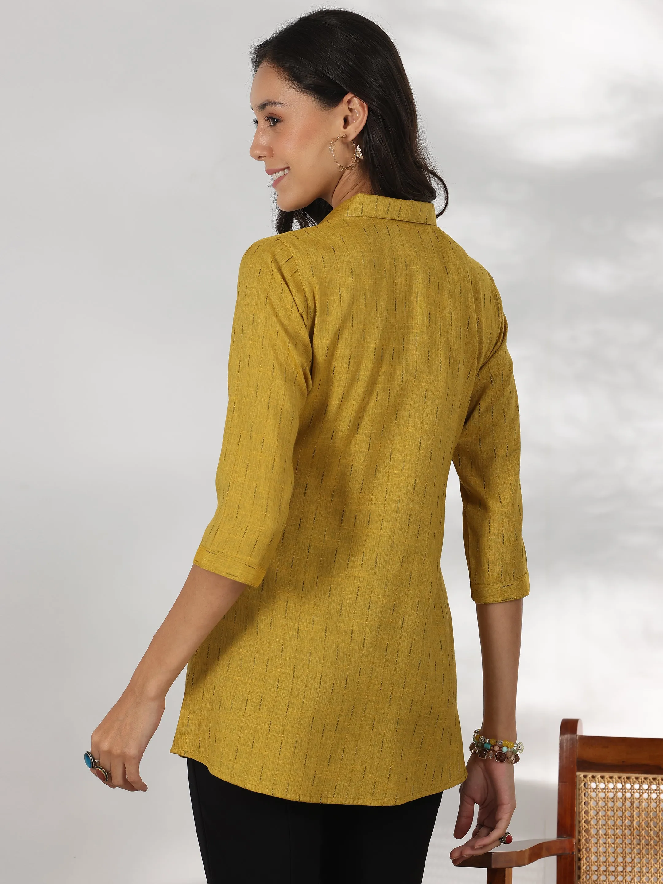 Mustard Self Design Rayon Straight Tunic