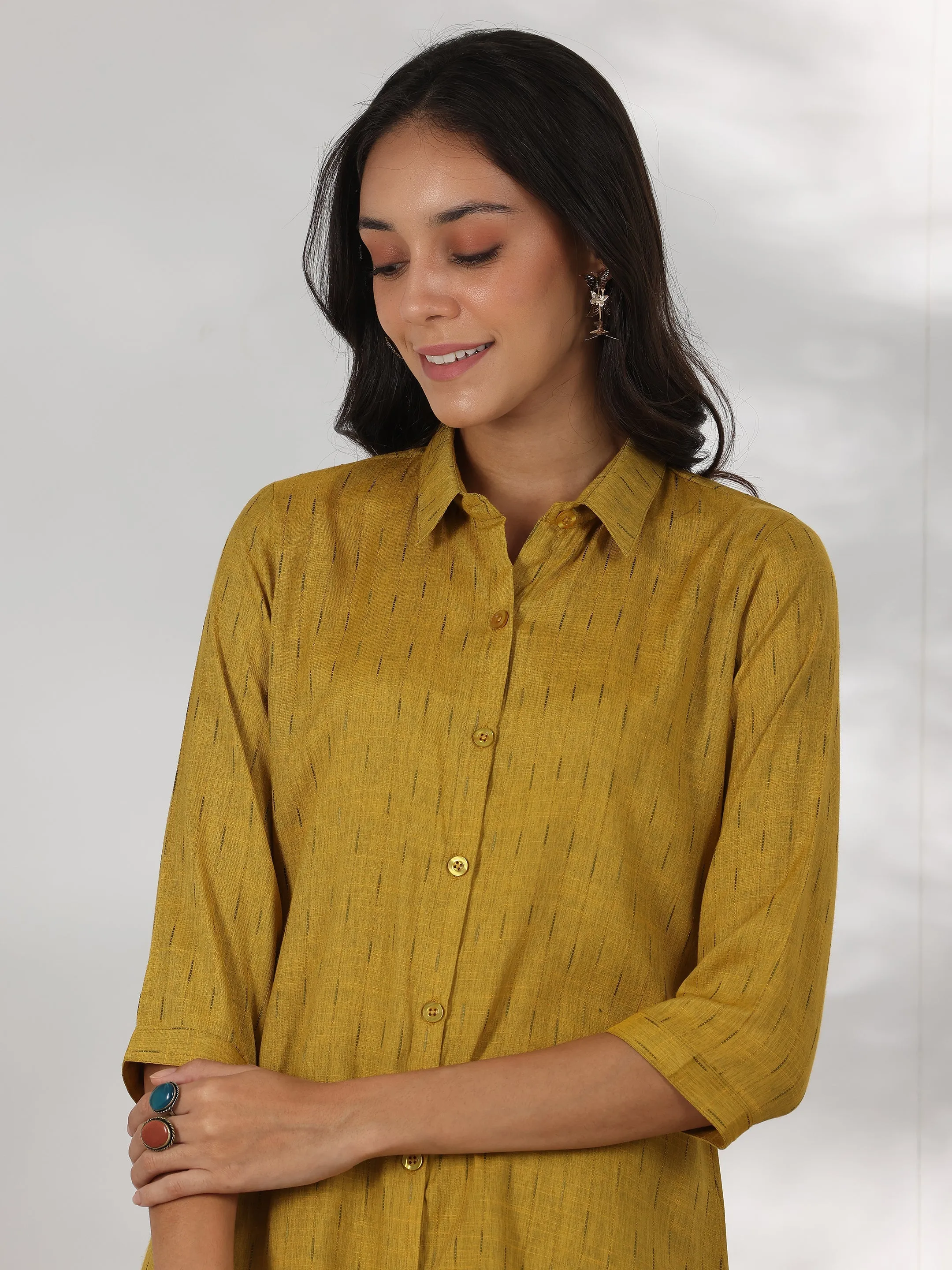 Mustard Self Design Rayon Straight Tunic