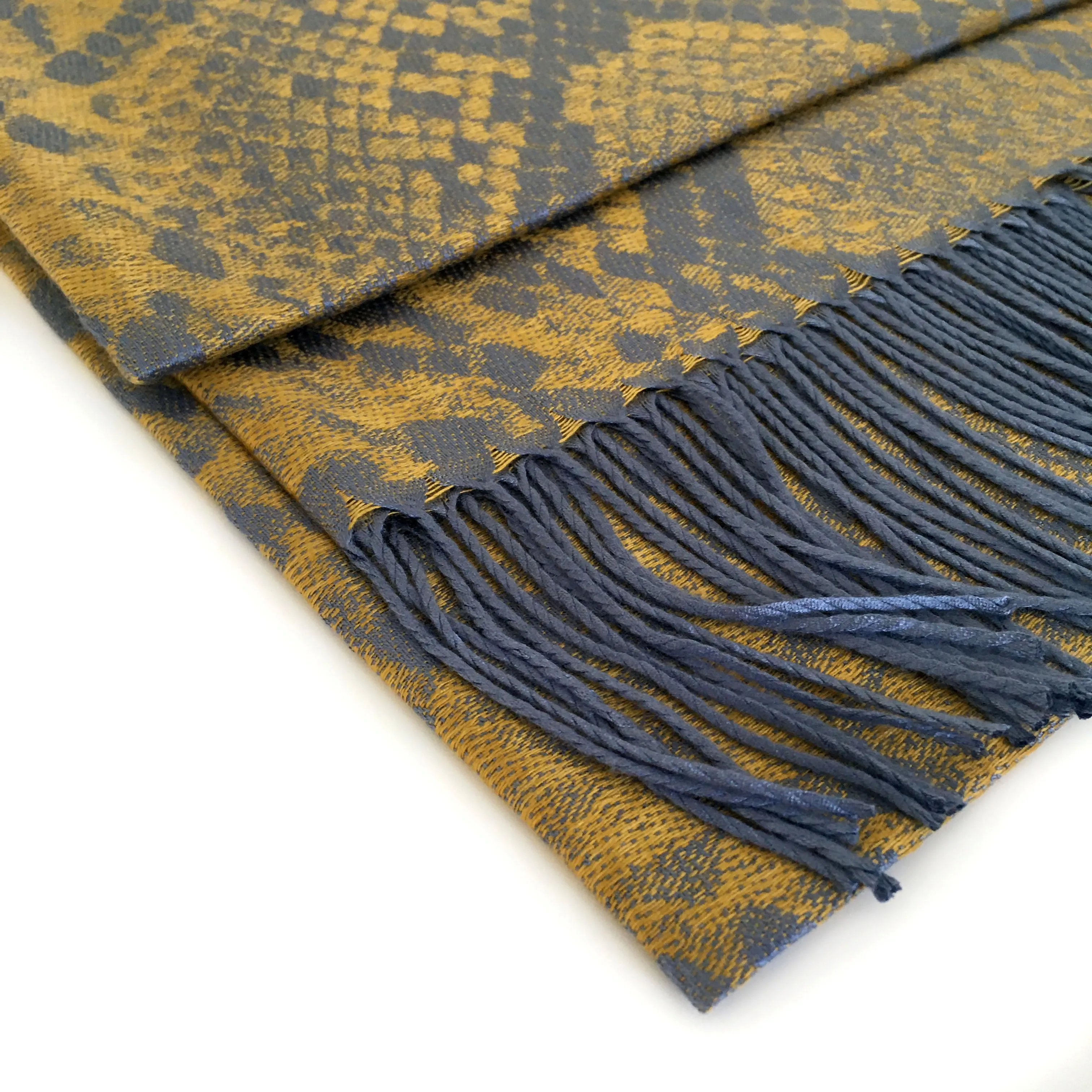 MUSTARD YELLOW LARGE SNAKESKIN PRINT REVERSIBLE PASHMINA SHAWL SCARF