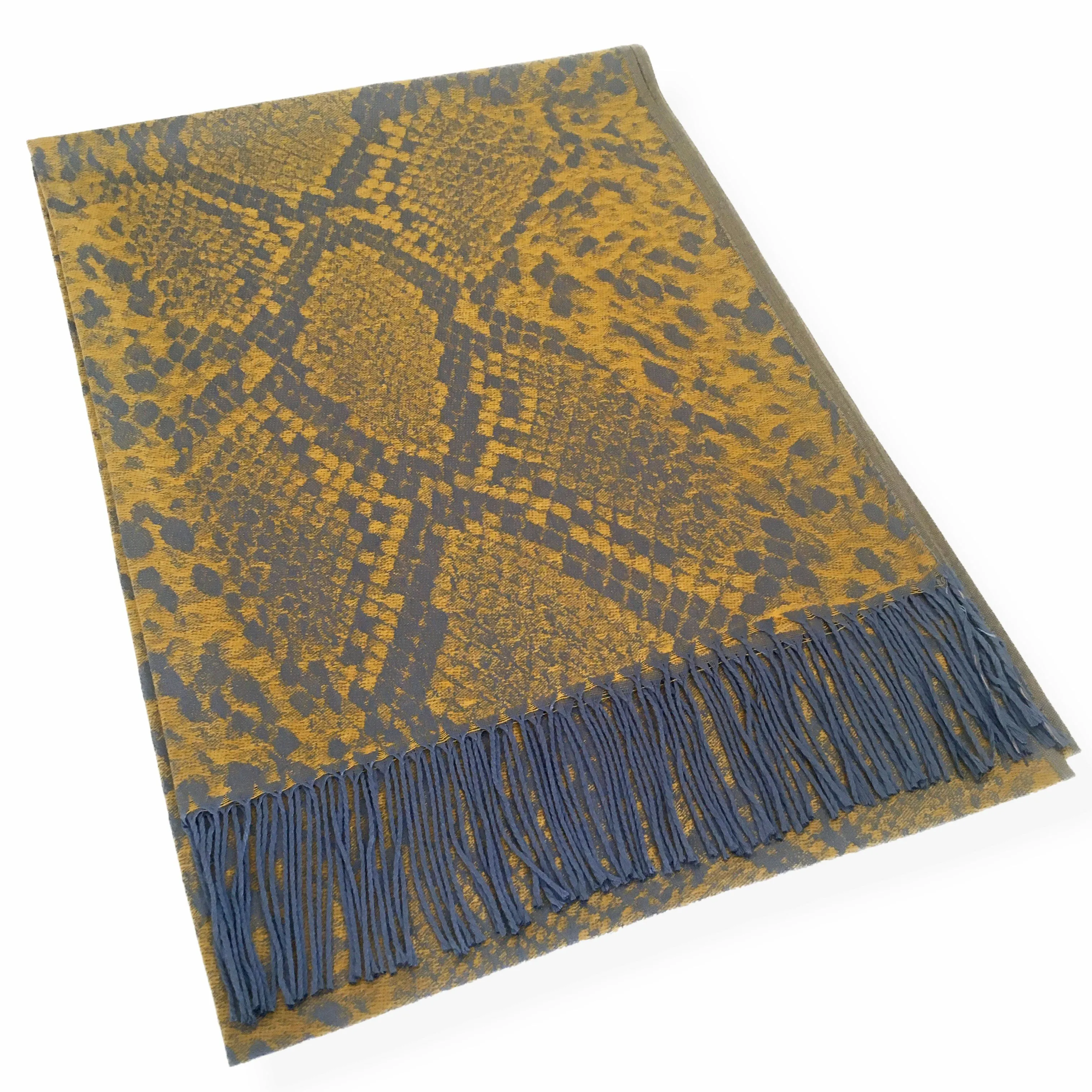 MUSTARD YELLOW LARGE SNAKESKIN PRINT REVERSIBLE PASHMINA SHAWL SCARF